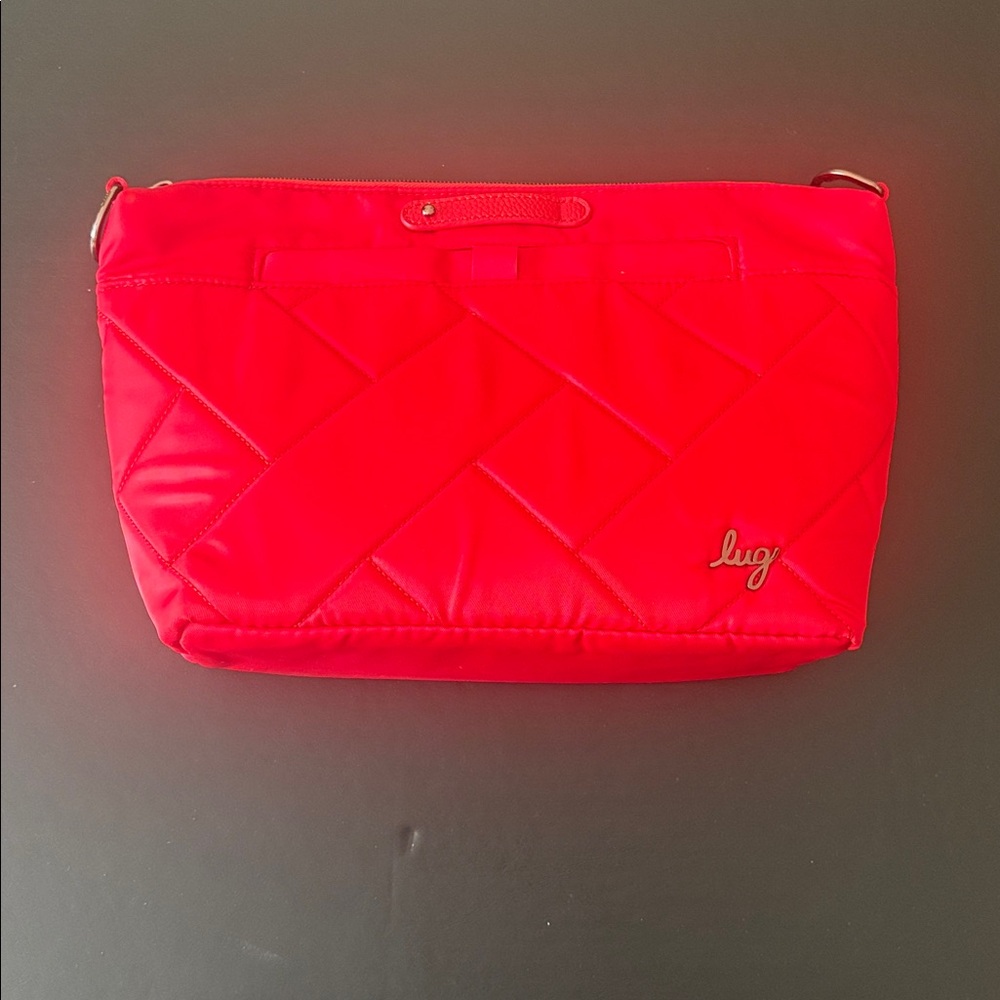 LUG‎ | Coral Red lug crossbody, quilted bag, multi-colored lining - 2straps, EUC